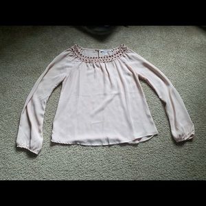 Chiffon long sleeved pale pink top